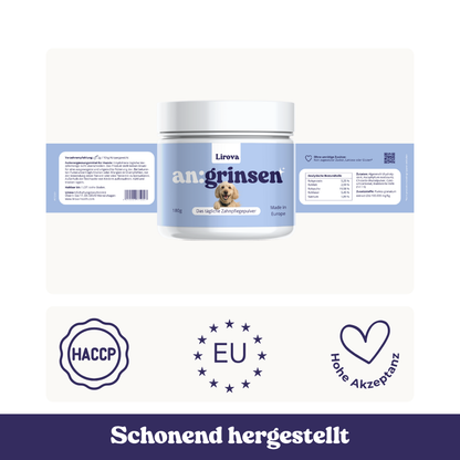 Zertifizierte Herstellung (HACCP), in der EU produziert. Ohne künstliche Zusätze. Entwickelt für hohe Akzeptanz – auch bei sensiblen Hunden.